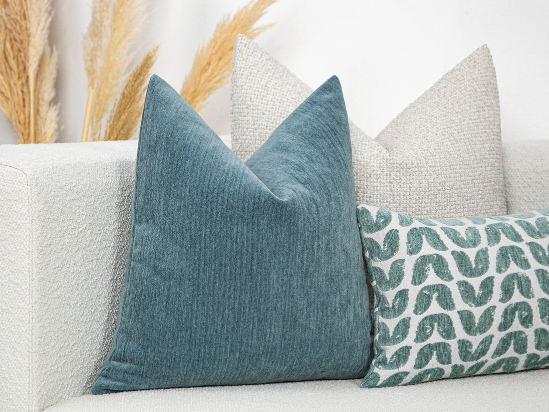 Teal Blue Woven Pillow Cover