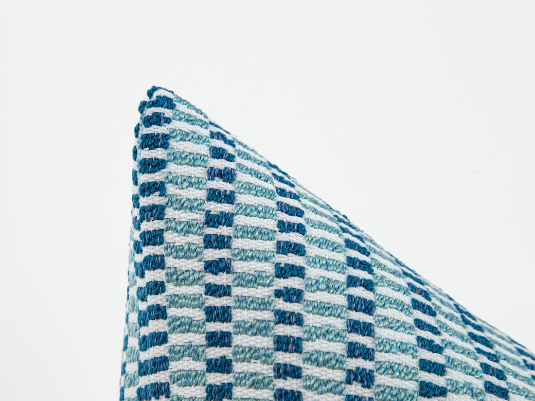 Teal Blue Woven Outdoor Pillow Cover