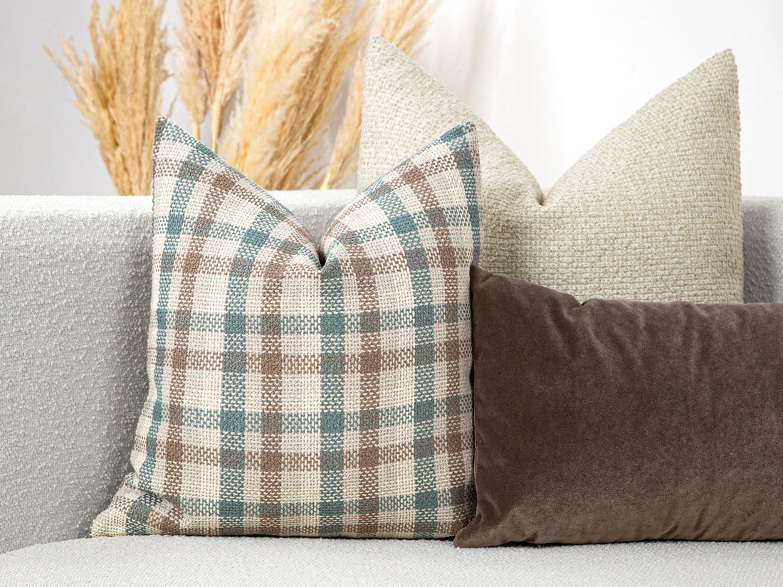 Teal Plaid Throw Pillow Cover