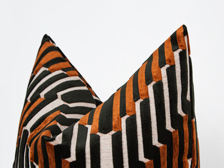 Terracotta Sculpted Chevron Velvet Pillow Cover