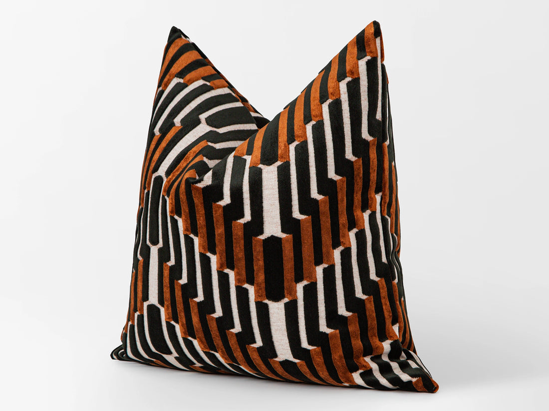 Terracotta Sculpted Chevron Velvet Pillow Cover