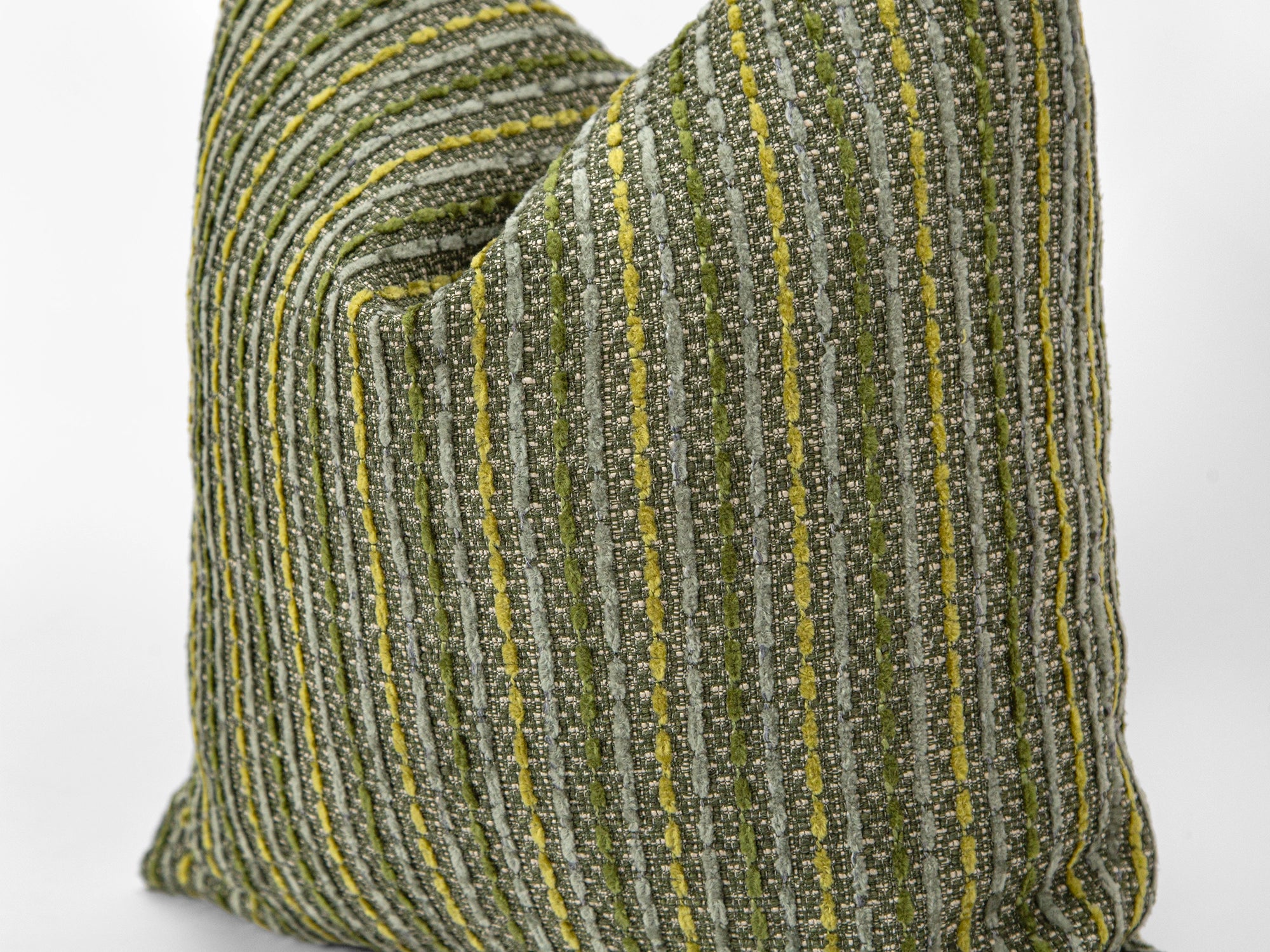 Green Striped Textured Pillow Cover