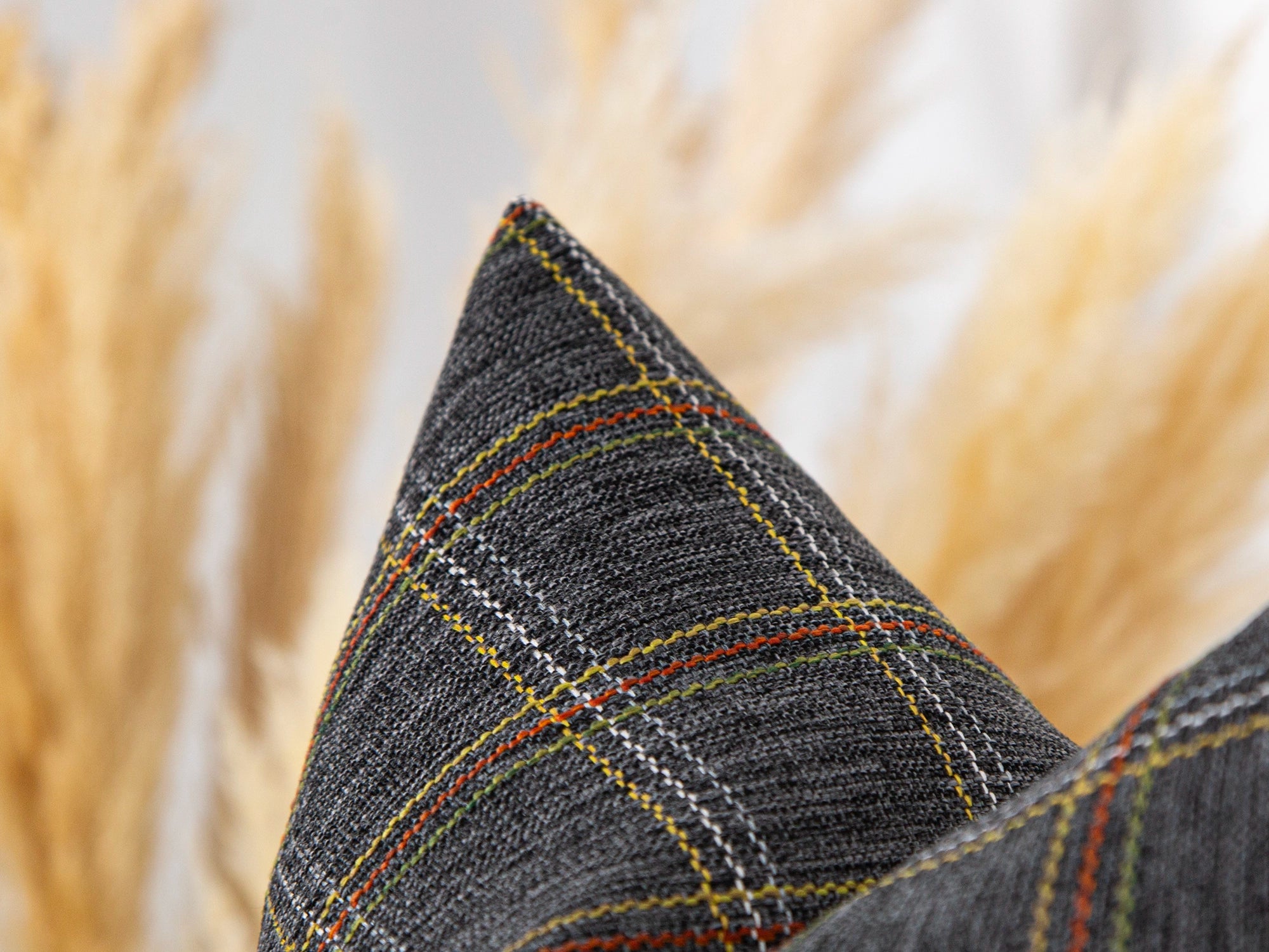 Dark Gray Textured Plaid Pillow Cover