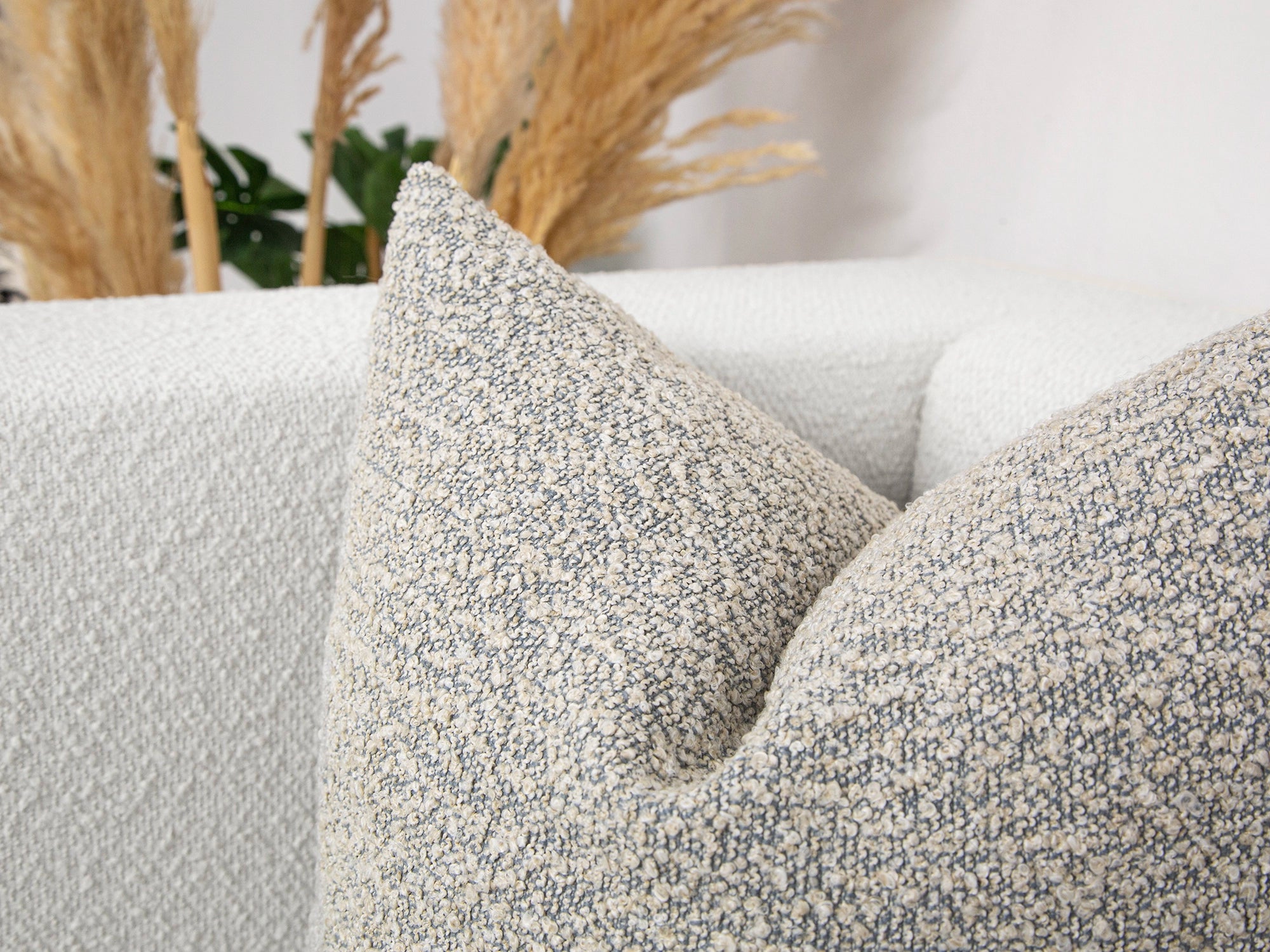 Tan and Dusty Blue Pillow Cover - Boucle & Textured