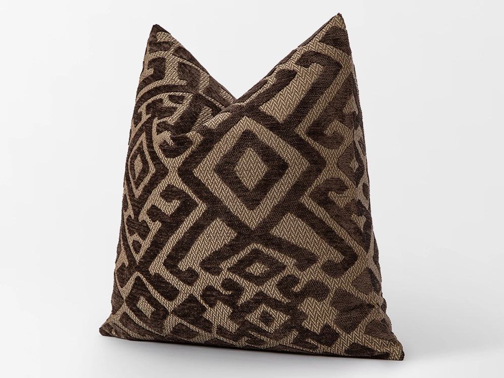 Brown and Beige Textured Tribal Pillow Cover