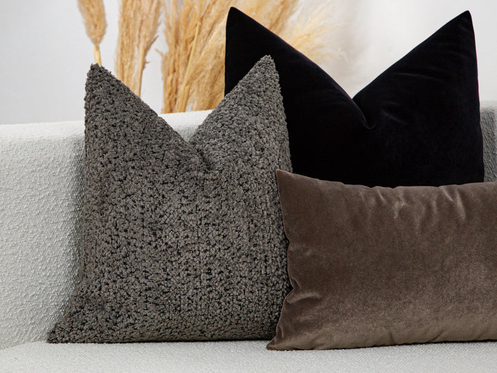 Warm Charcoal Plush Pillow Cover - Teddy