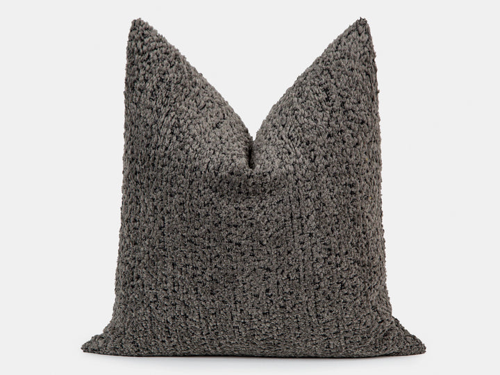 Warm Charcoal Plush Pillow Cover - Teddy