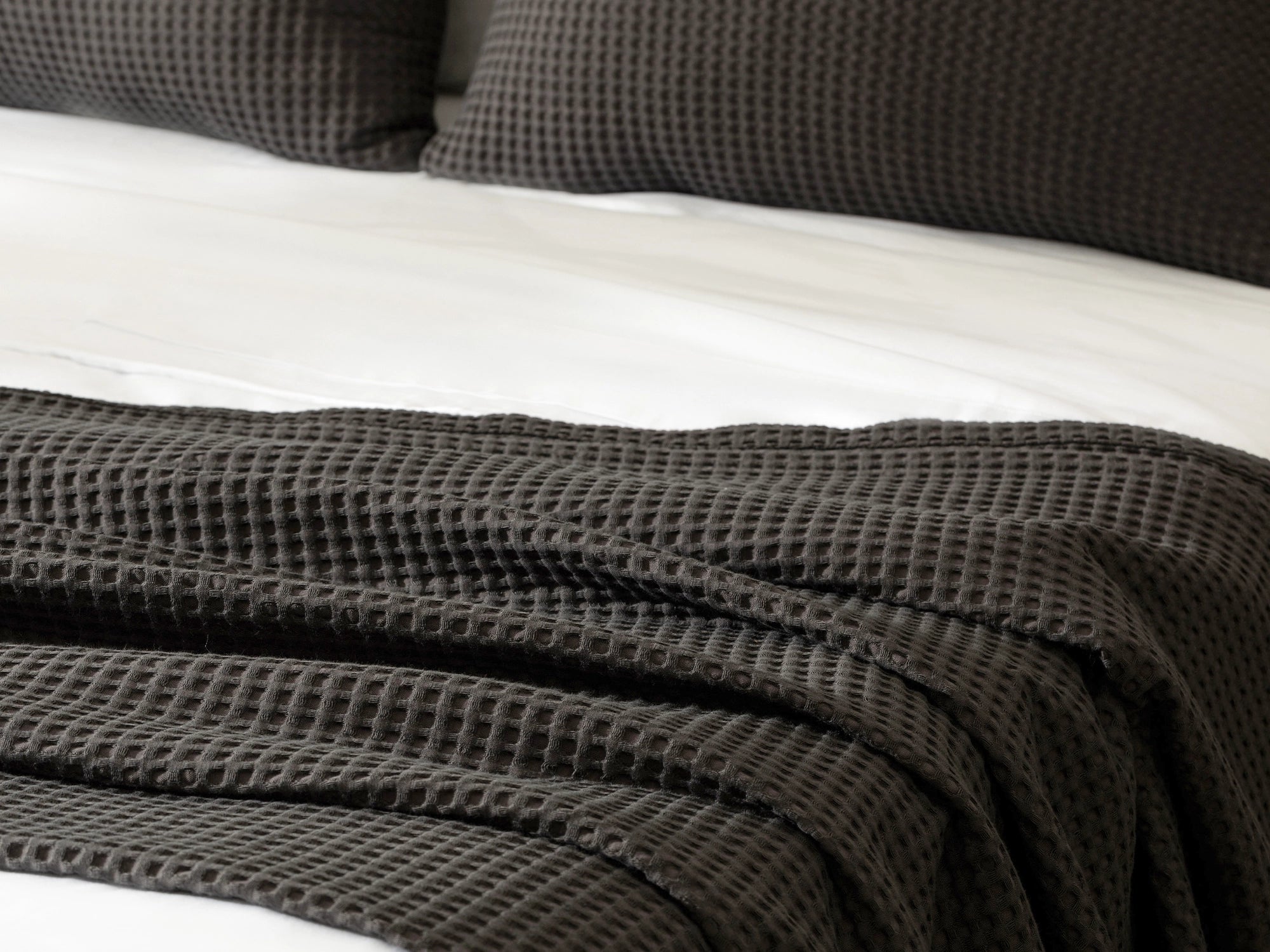Warm Charcoal Waffle Bed Throw Set
