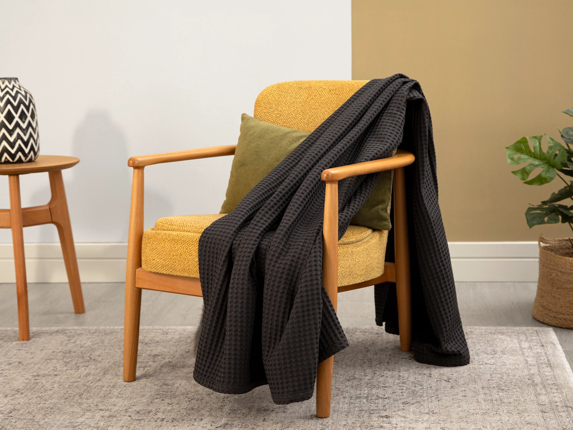 Warm Charcoal Waffle Sofa Throw