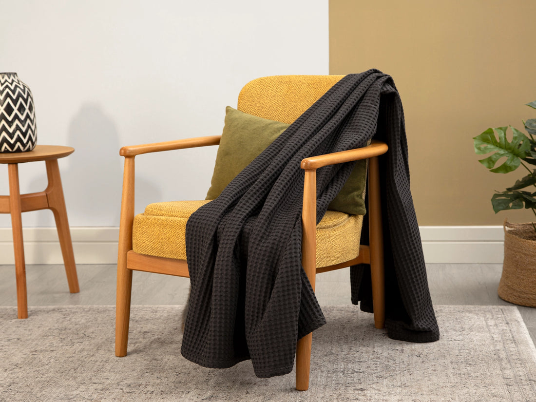 Warm Charcoal Waffle Sofa Throw