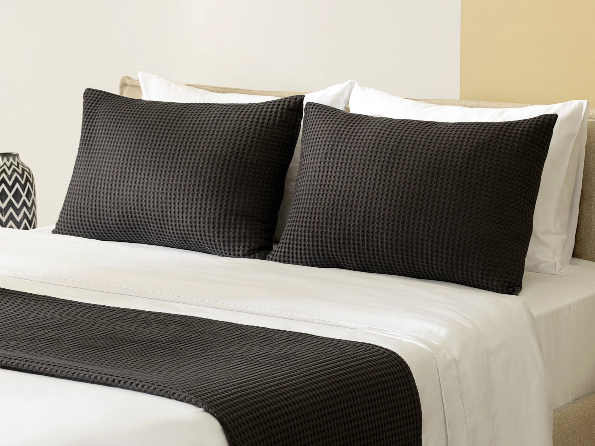 Warm Charcoal Waffle Bed Throw Set