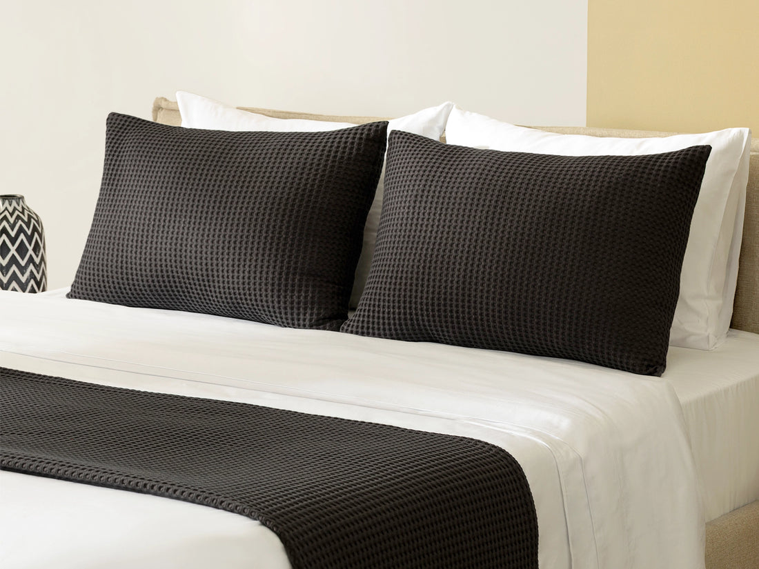 Warm Charcoal Waffle Bed Throw Set