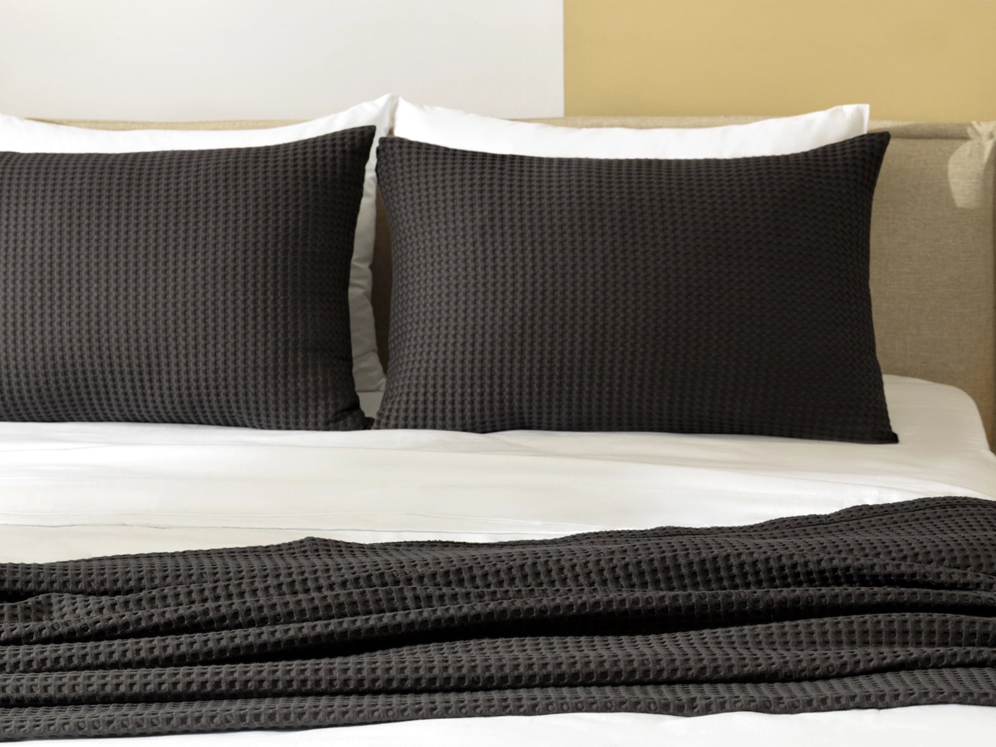 Warm Charcoal Waffle Bed Throw Set