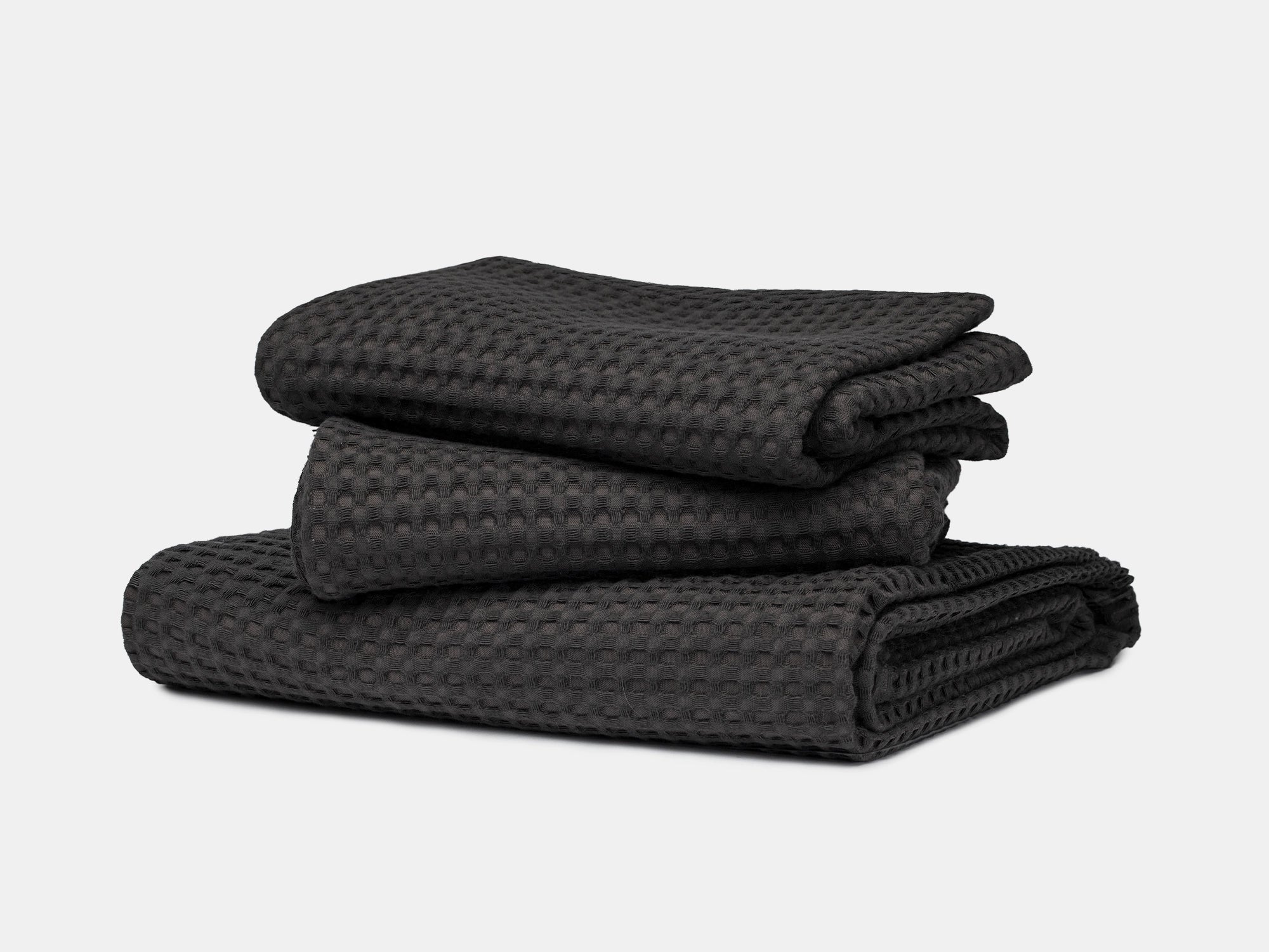 Warm Charcoal Waffle Bed Throw Set