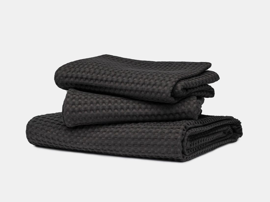 Warm Charcoal Waffle Bed Throw Set