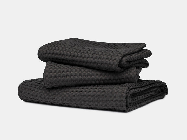 Warm Charcoal Waffle Bed Throw Set