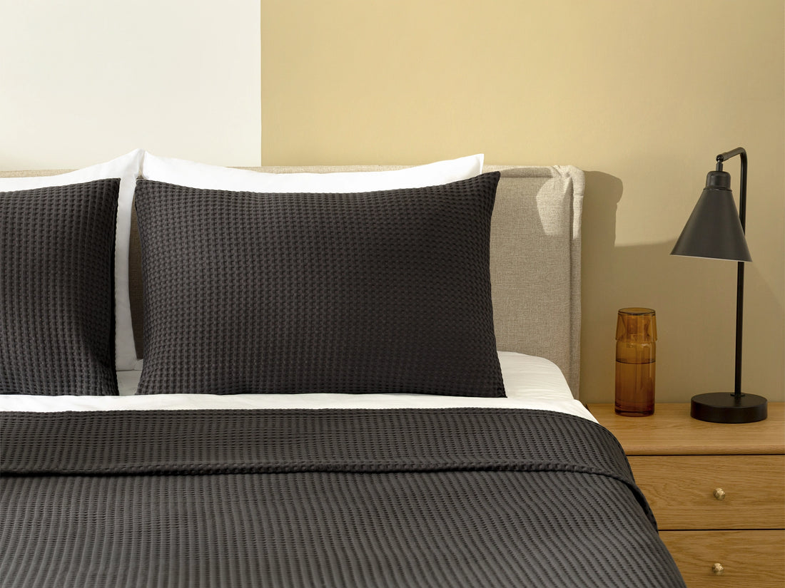 Warm Charcoal Waffle Bed Throw Set