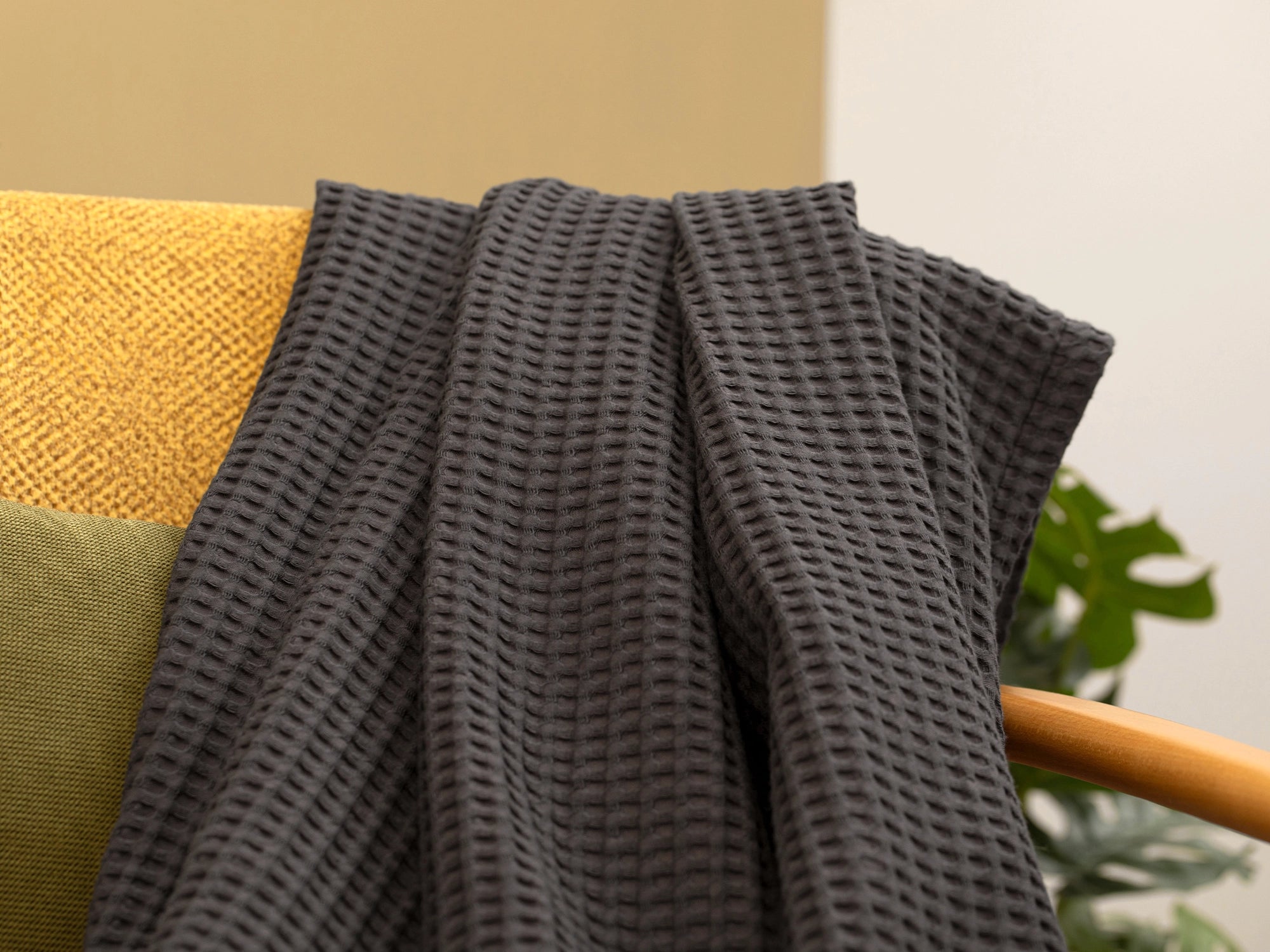 Warm Charcoal Waffle Sofa Throw