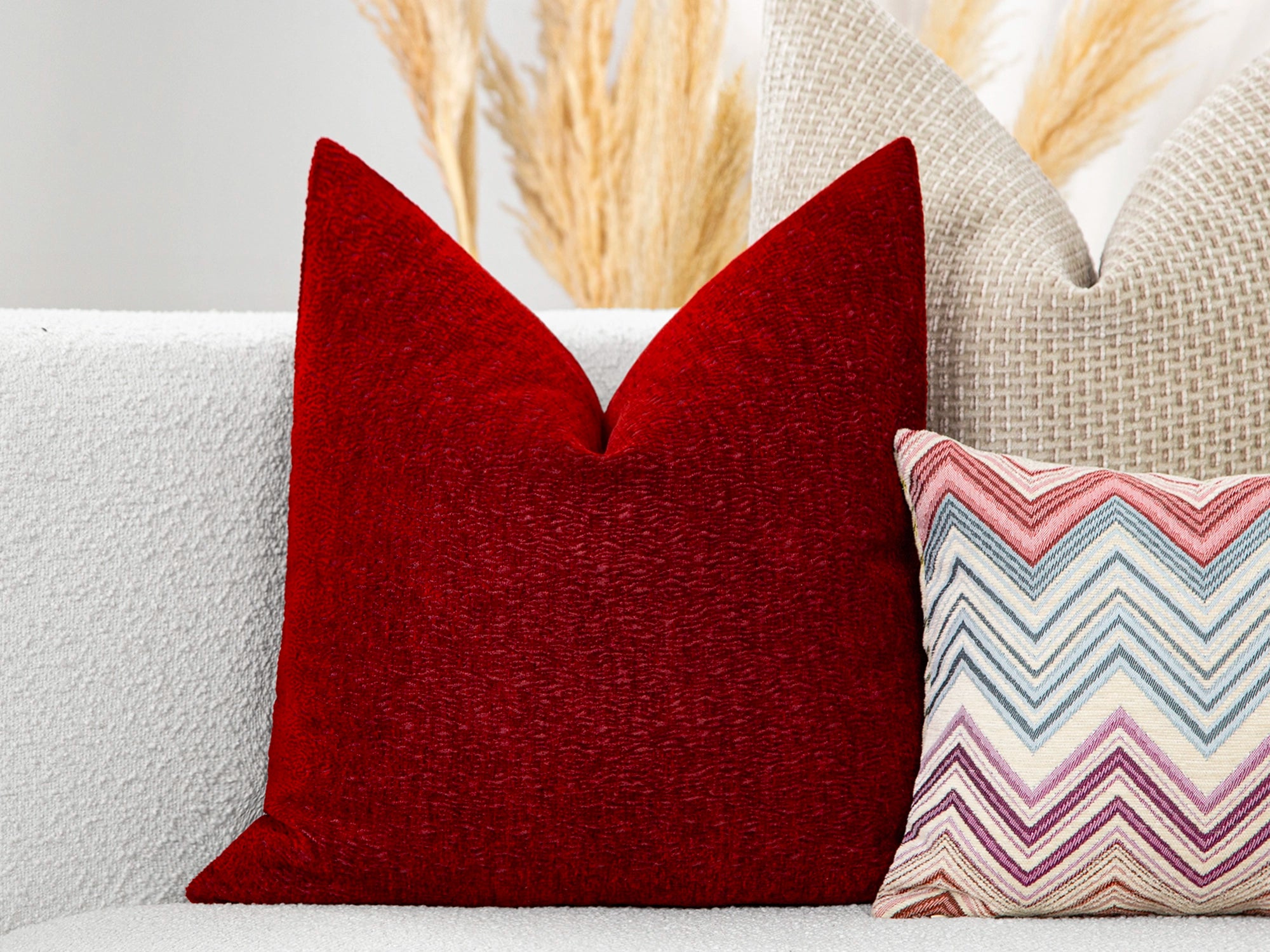 Claret Red Textured Pillow Cover