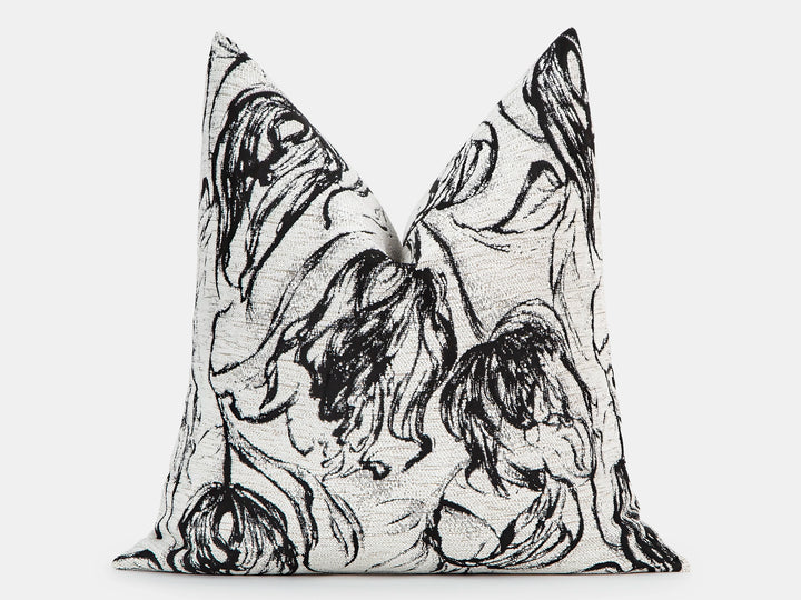 White & Black Abstract Woven Pillow Cover