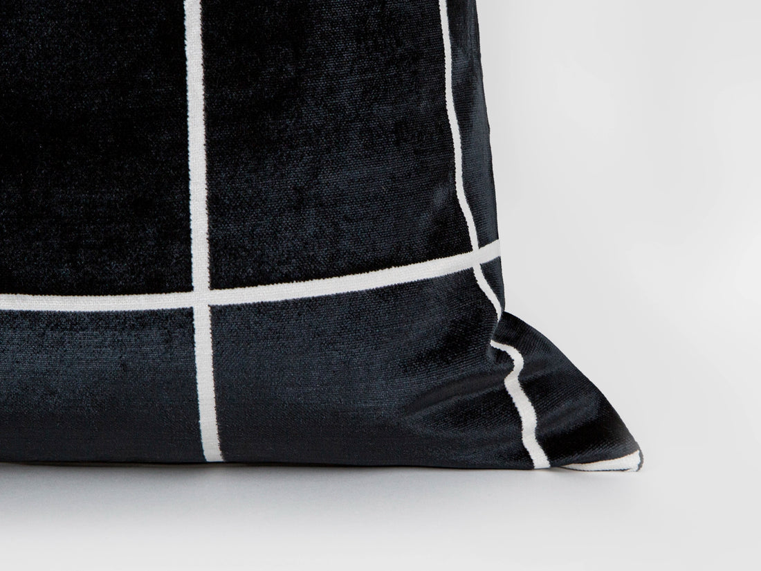 Black Windowpane Velvet Pillow Cover
