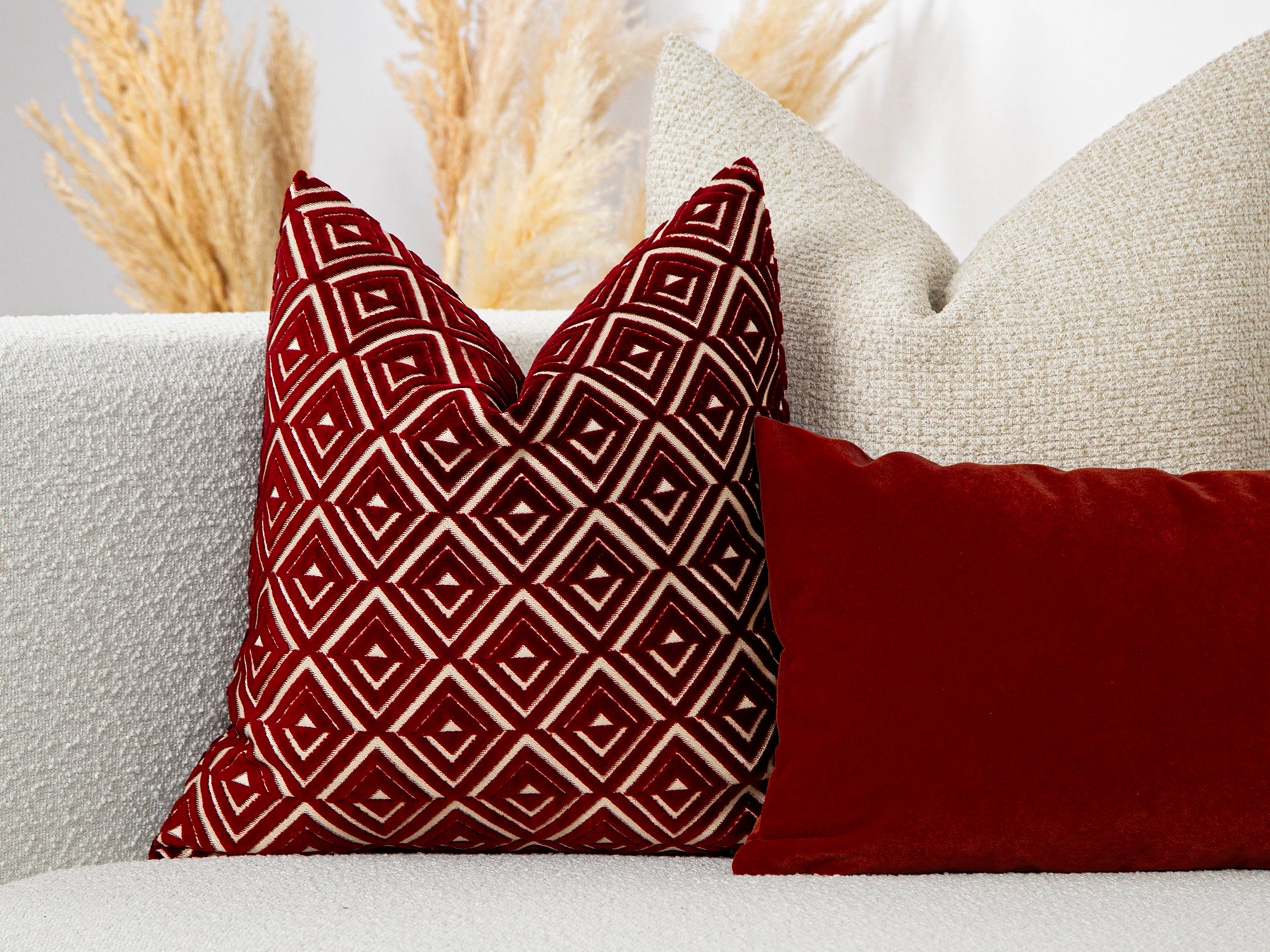 Burgundy Geometric Velvet Pillow Cover