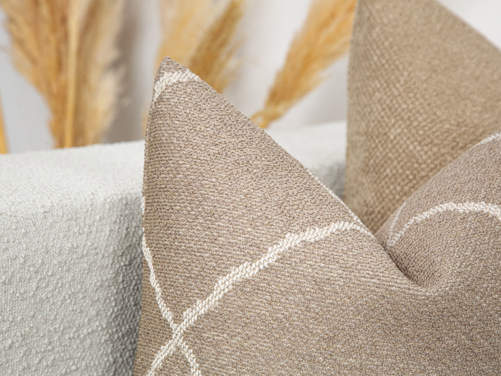 Beige Geometric Woven Pillow Cover