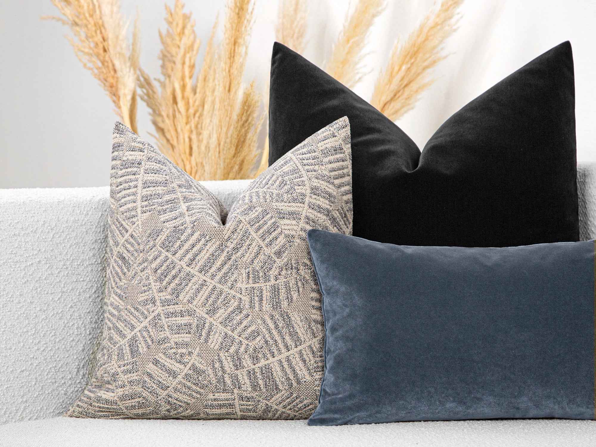 Beige & Dusty Blue Woven Pillow Cover